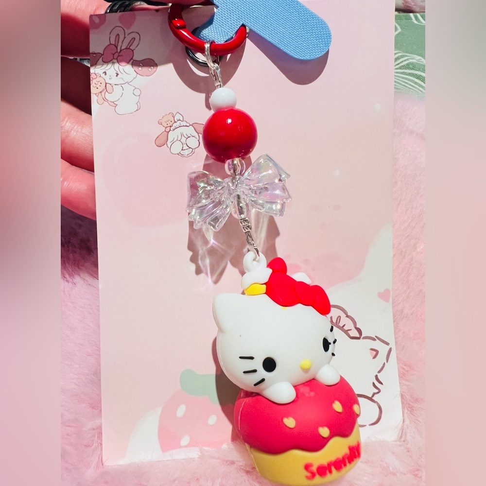 Buy 3 get 1 free❤️❤️Adorable Kitty Cupcake Charm with Red and Pink Accents
